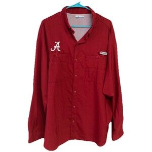 Men's Columbia PFG Fishing Shirt Long Sleeve Vented Alabama Crimson Tide Red XXL